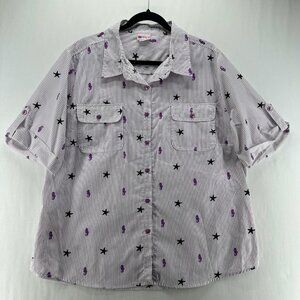 American Sweetheart Shirt Size XL Short Sleeve Seahorse Star Stripe White Purple